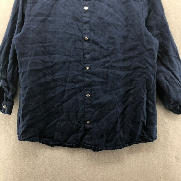 JM Collection 100% Linen Button Back Top Women 14 Nautical Coast Roll Tab Sleeve - Picture 5 of 11